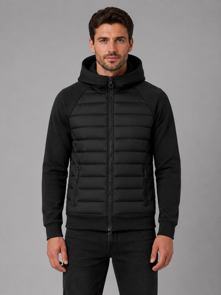 Men's Quilted Hooded Jacket with Zip Pockets