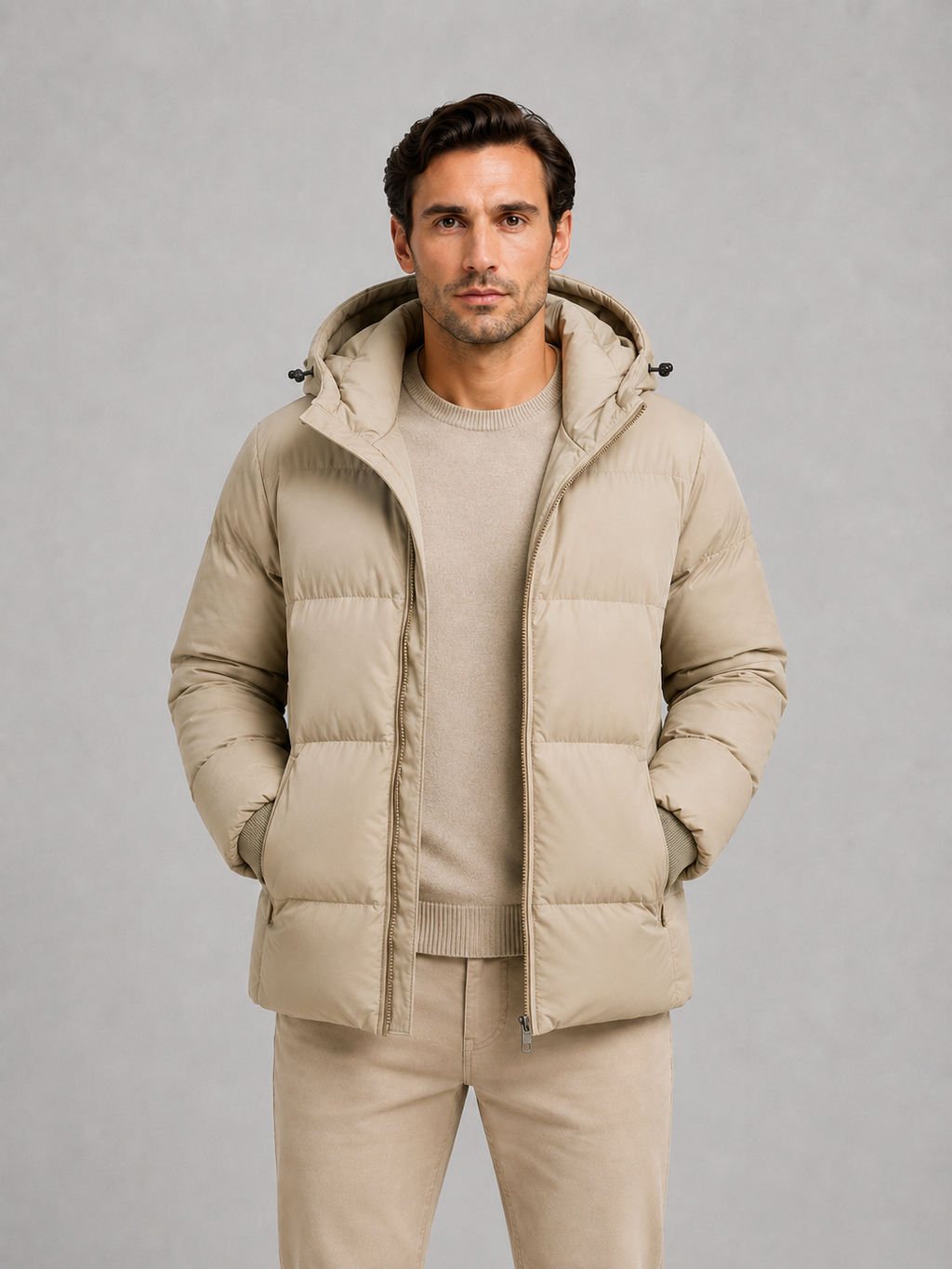 Men's Quilted Puffer Coat with Zip Closure