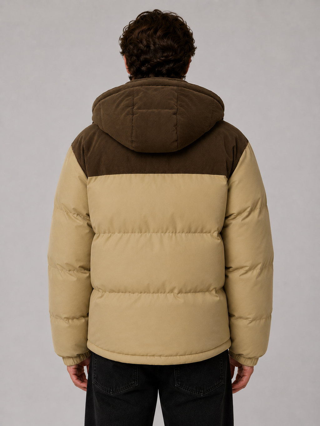 Men's Quilted Puffer Jacket with Ribbed Trim