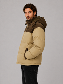 Men's Quilted Puffer Jacket with Ribbed Trim