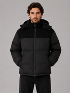 Men's Quilted Puffer Jacket with Ribbed Trim