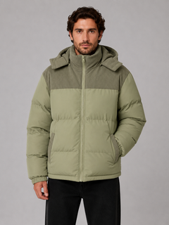 Men's Quilted Puffer Jacket with Ribbed Trim