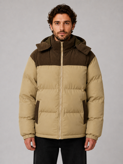 Men's Quilted Puffer Jacket with Ribbed Trim
