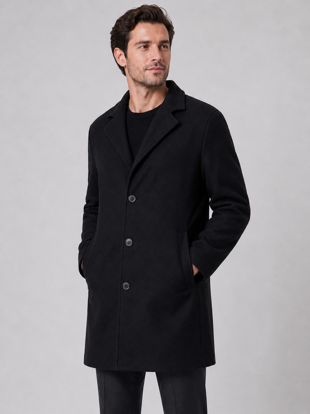 Men's Single Breasted Overcoat with Button Fastening