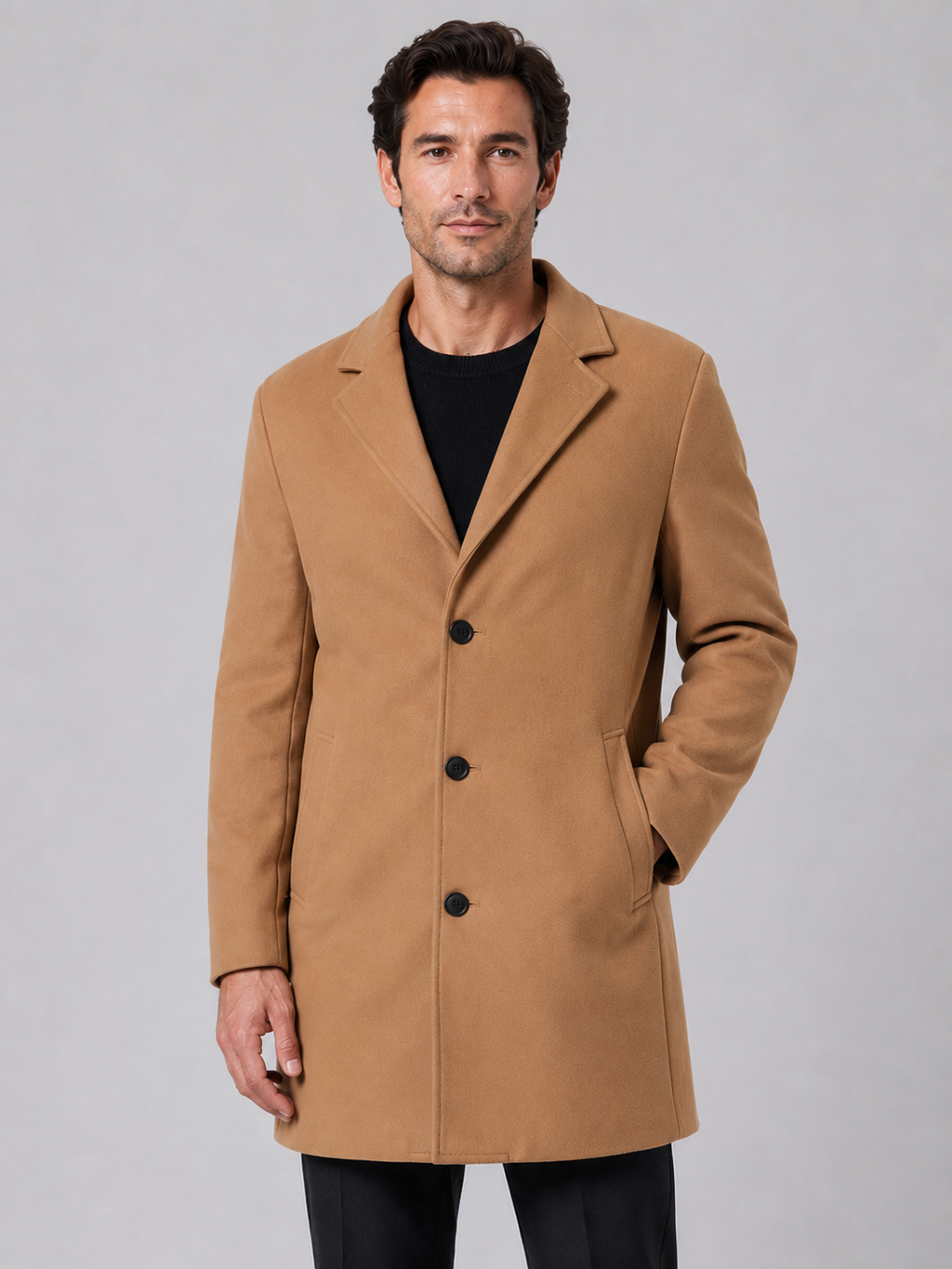 Men's Single Breasted Overcoat with Button Fastening