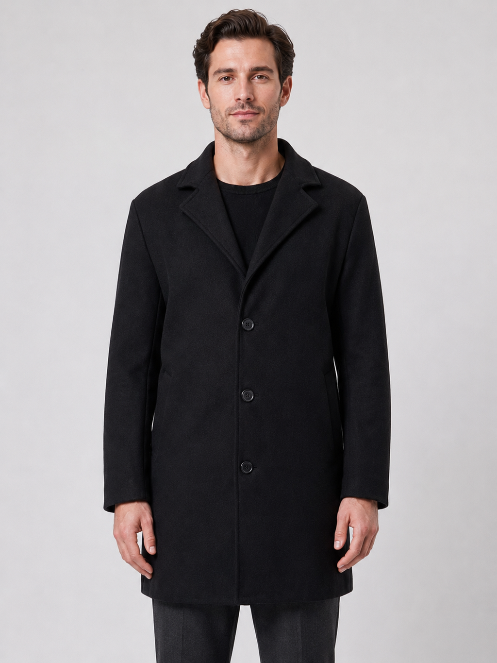 Men's Single Breasted Overcoat with Button Fastening