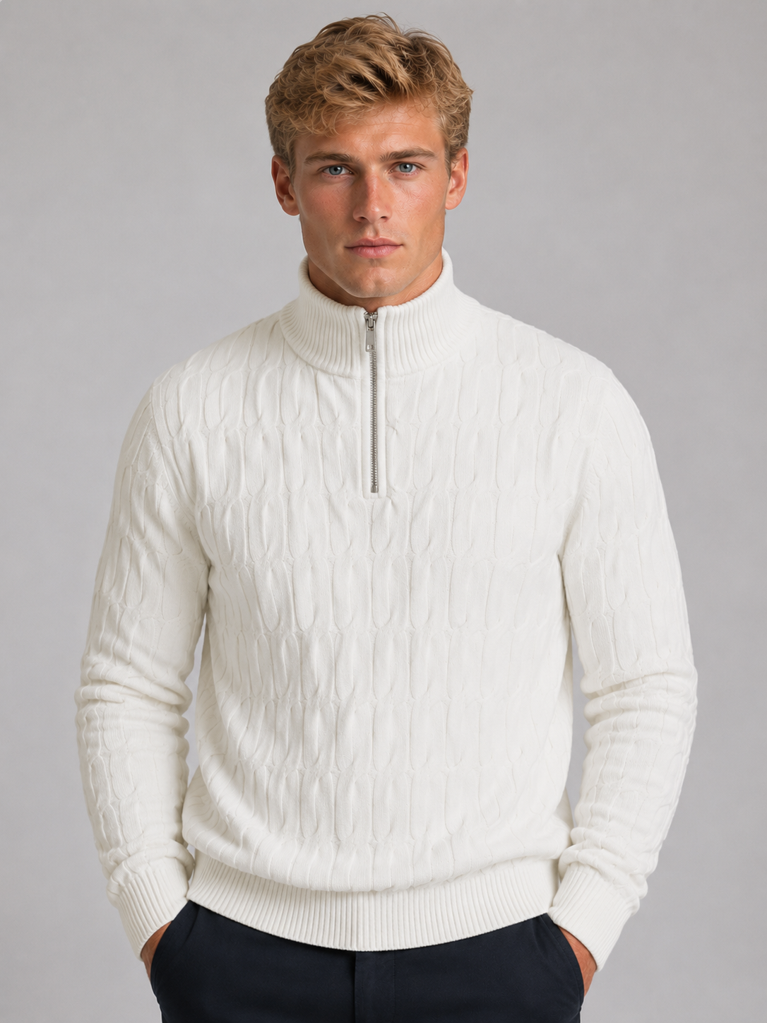 Men’s Textured Jumper with Quarter Zip