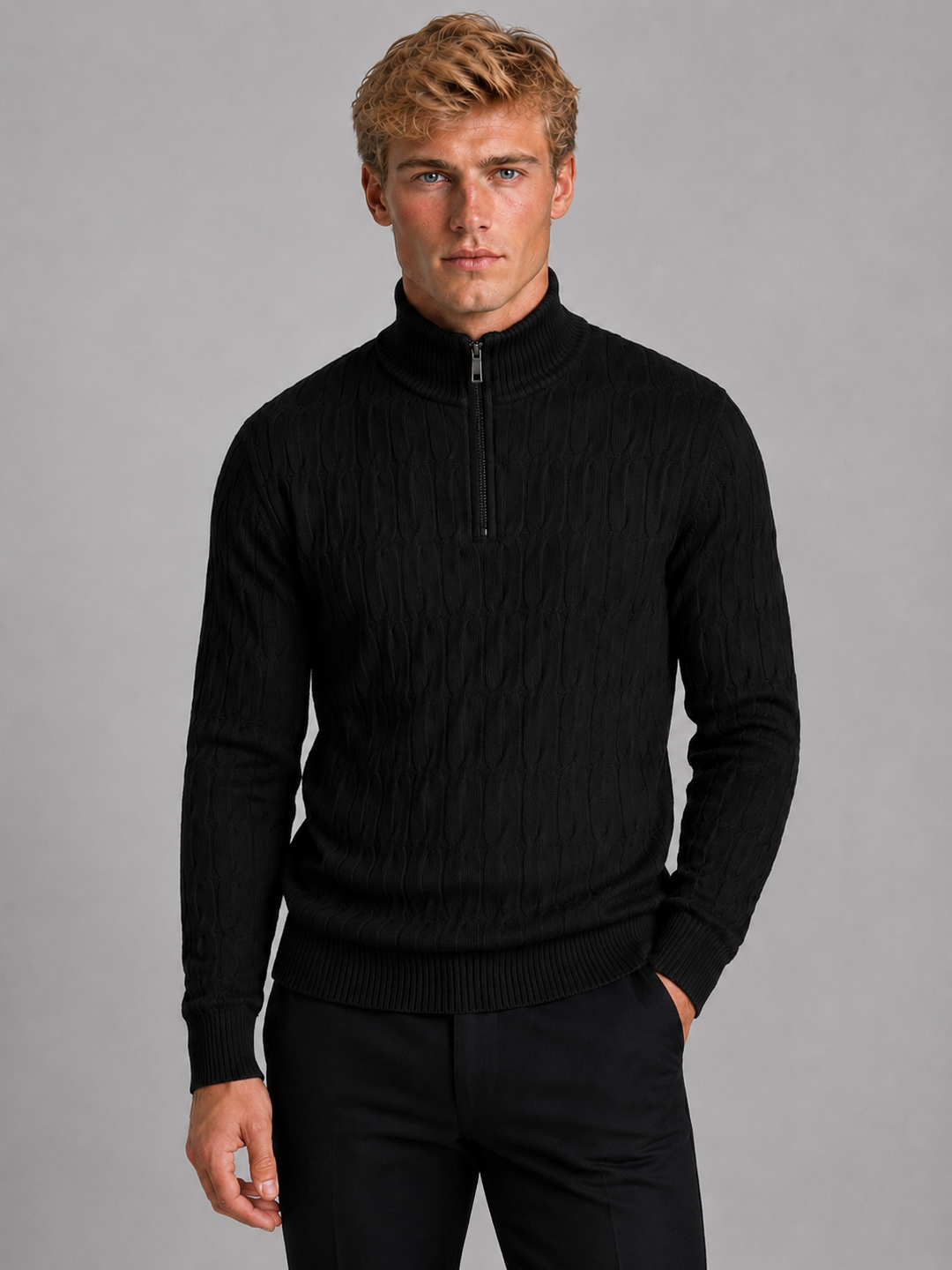 Men’s Textured Jumper with Quarter Zip