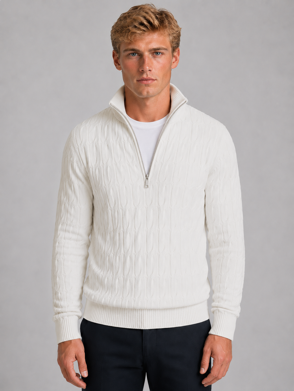 Men’s Textured Jumper with Quarter Zip