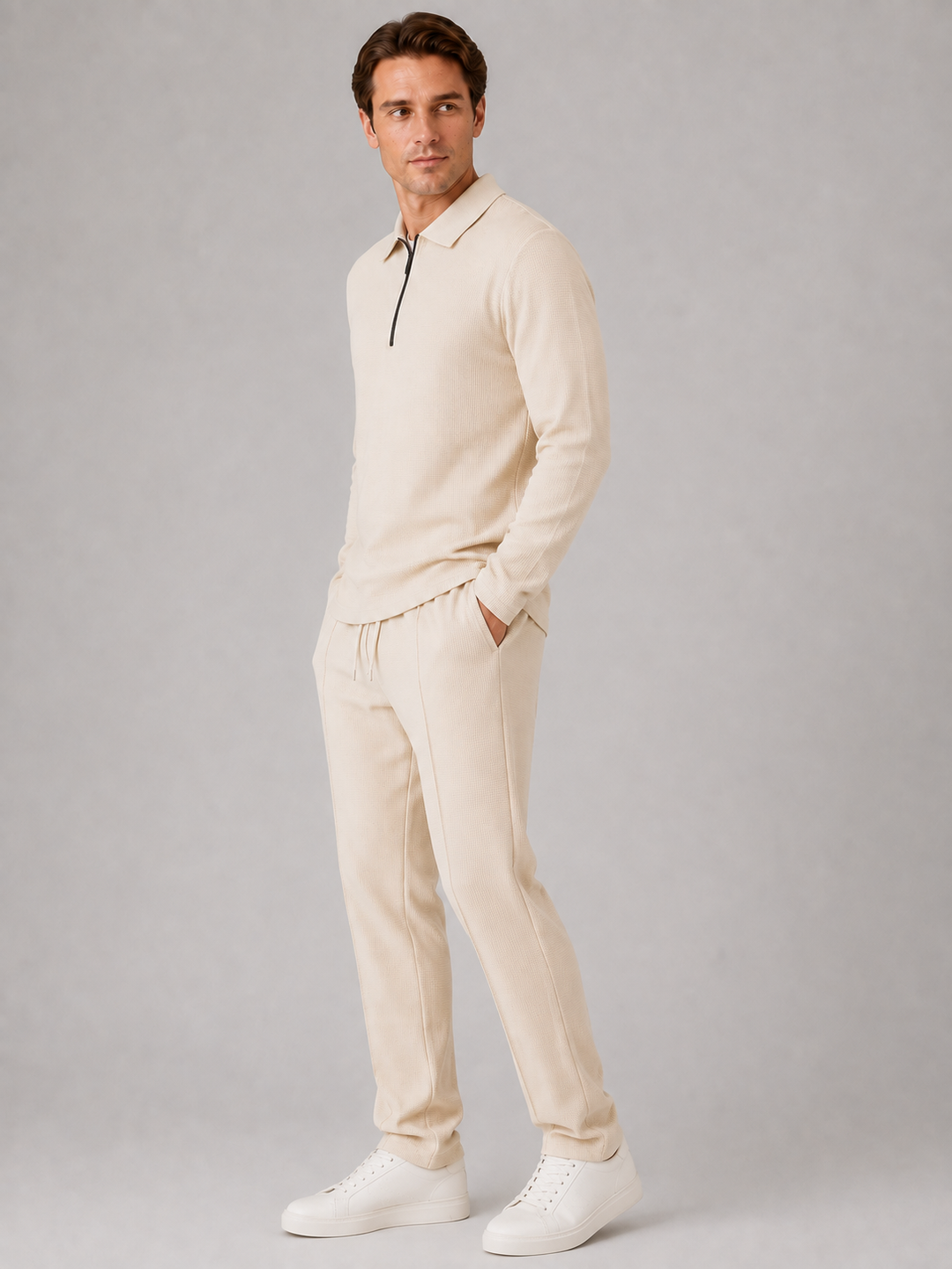 Men’s Textured Long Sleeve Top with Drawstring Trousers