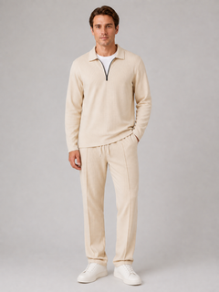 Men’s Textured Long Sleeve Top with Drawstring Trousers