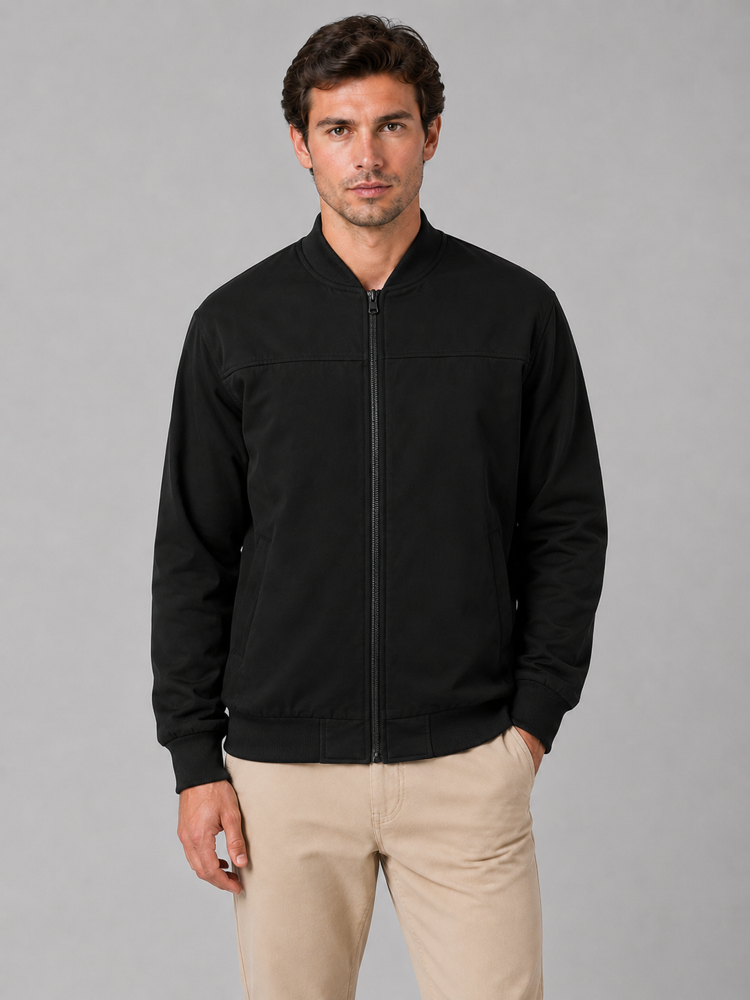 Men's Zip Bomber Jacket with Side Pockets