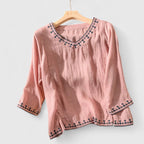 Women’s Elegant V-Neck Blouse with Embroidery