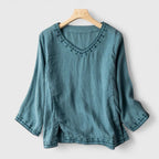 Women’s Elegant V-Neck Blouse with Embroidery