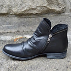 Women's Teal Leather Ankle Boots – Casual Slouchy Low Heel Booties