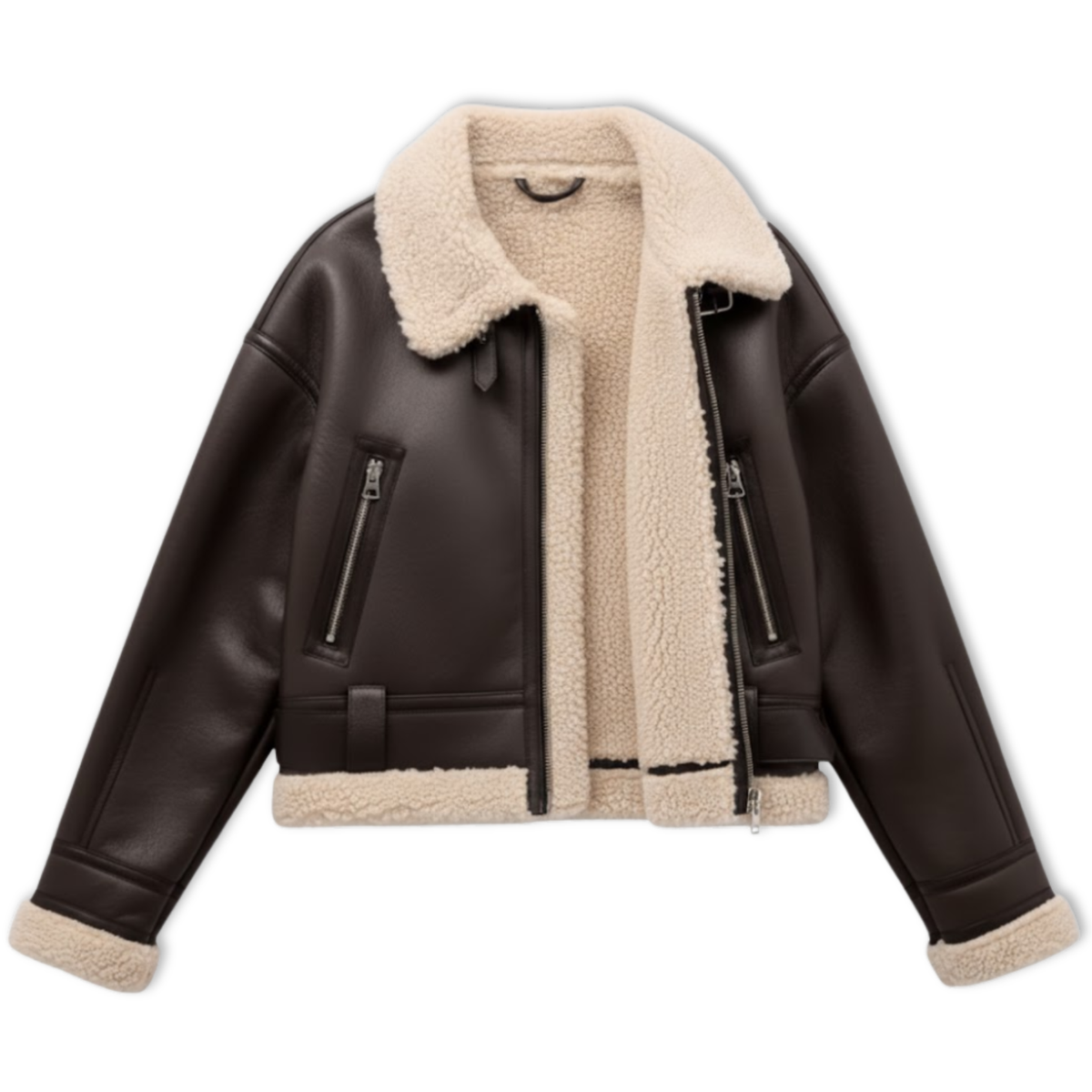 Women’s Belted Biker Jacket with Zipper Closure
