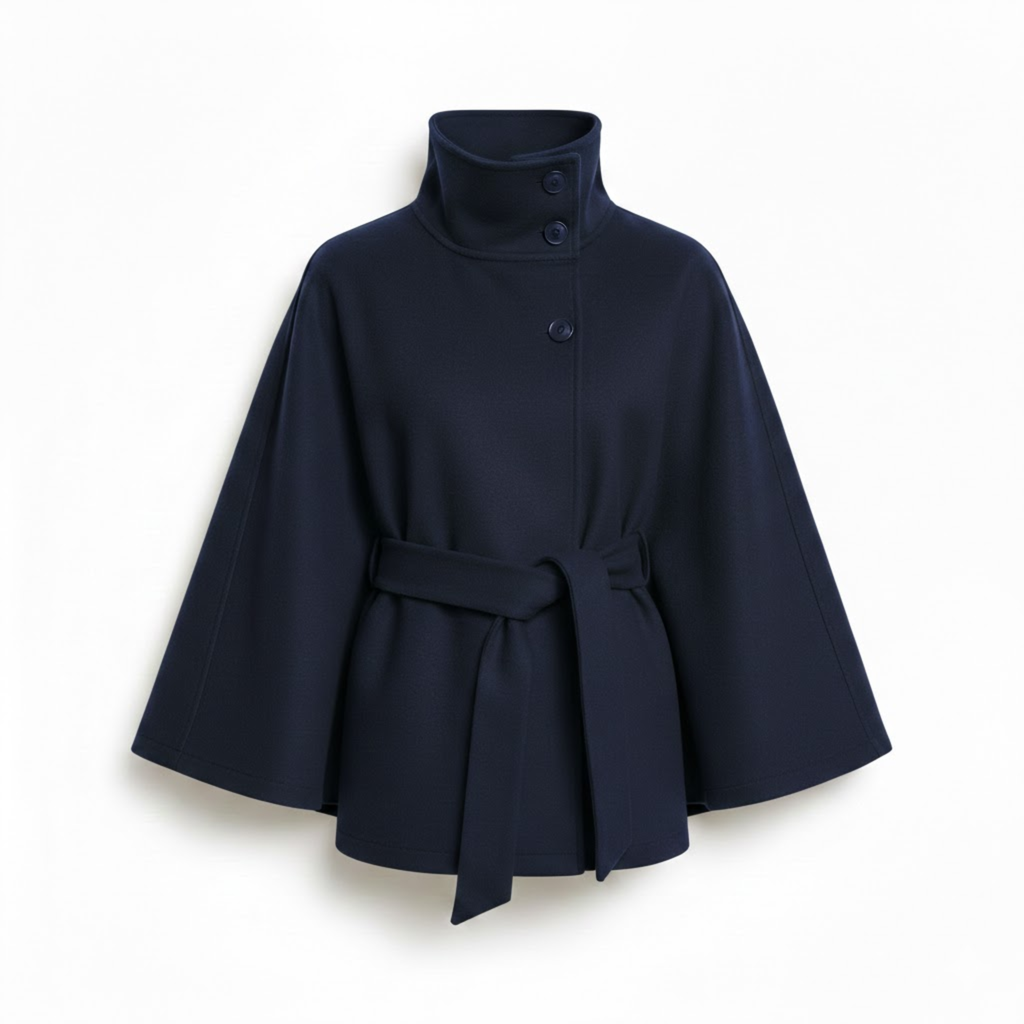 Women's Belted Cape Coat with Funnel Neck