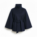 Women's Belted Cape Coat with Funnel Neck