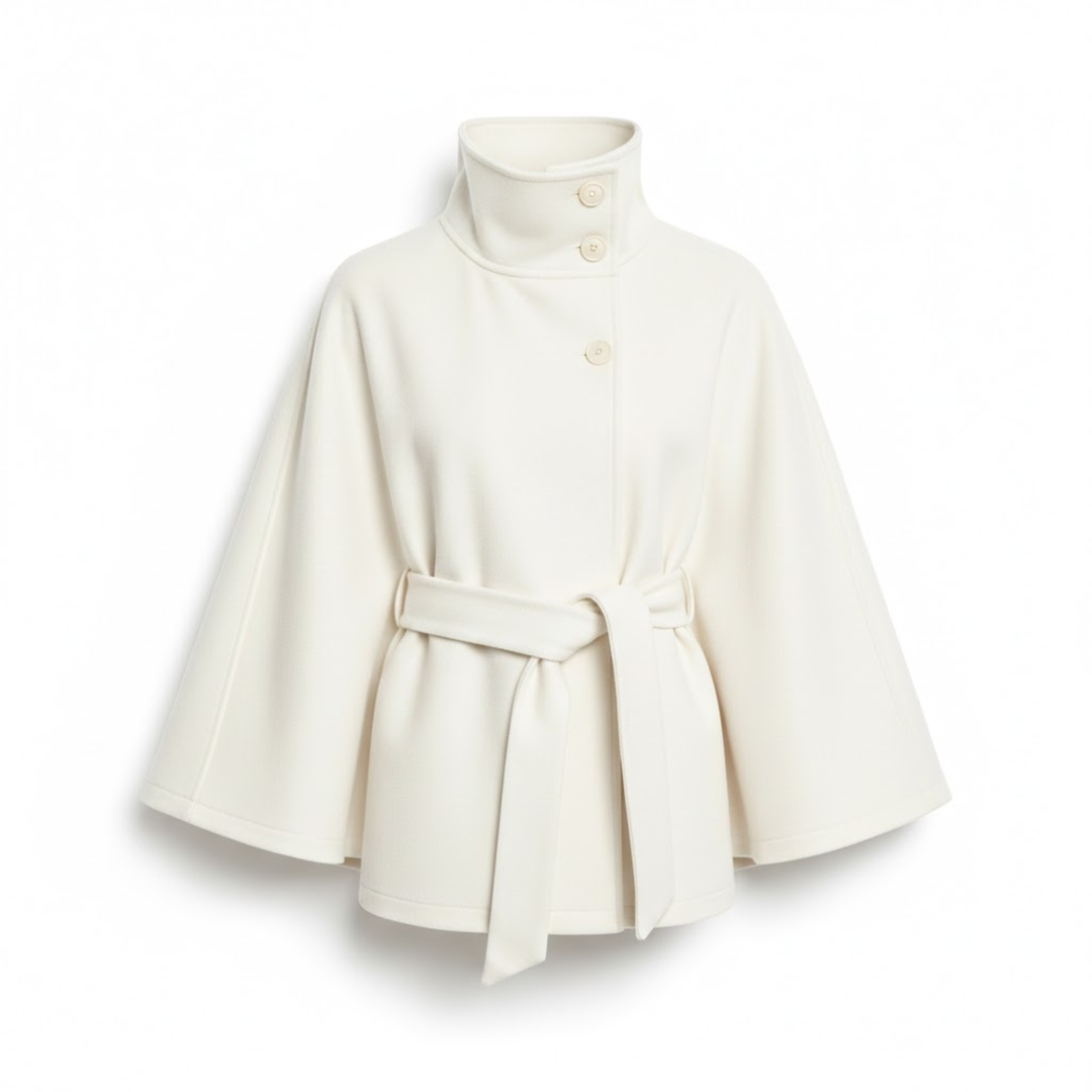 Women's Belted Cape Coat with Funnel Neck