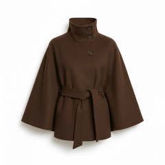 Women's Belted Cape Coat with Funnel Neck