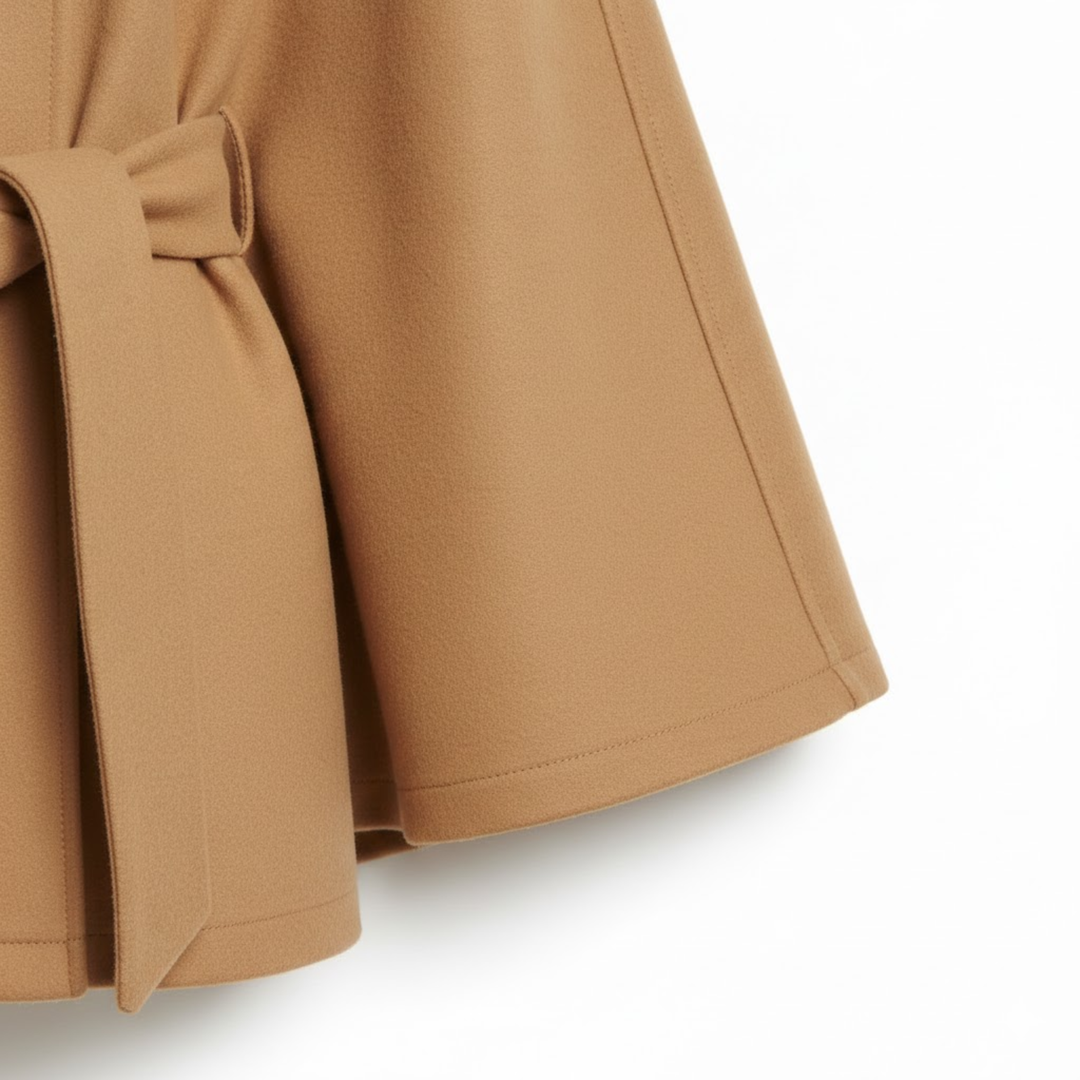Women's Belted Cape Coat with Funnel Neck