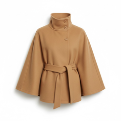 Women's Belted Cape Coat with Funnel Neck