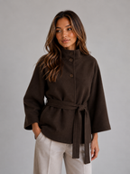 Women's Belted Cape Jacket with Stand Collar