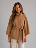 Women's Belted Cape Jacket with Stand Collar