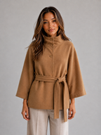 Women's Belted Cape Jacket with Stand Collar
