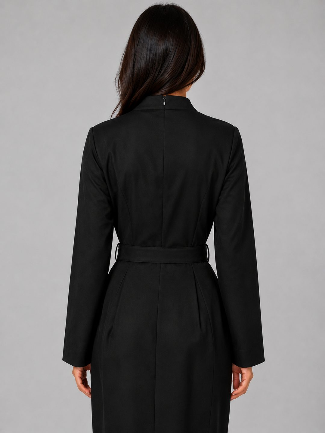 Women’s Belted Midi Dress with V-Neckline