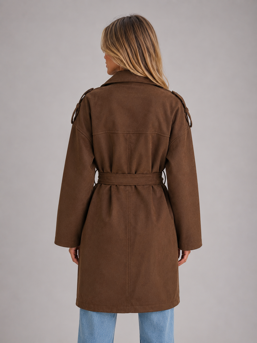 Women's Brown Trench with Belted Lapel Fit