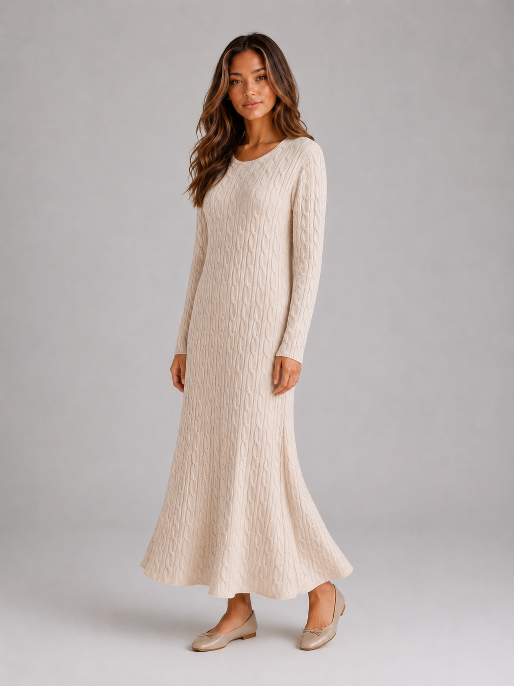 Women’s Cable Knit Dress with Long Sleeves