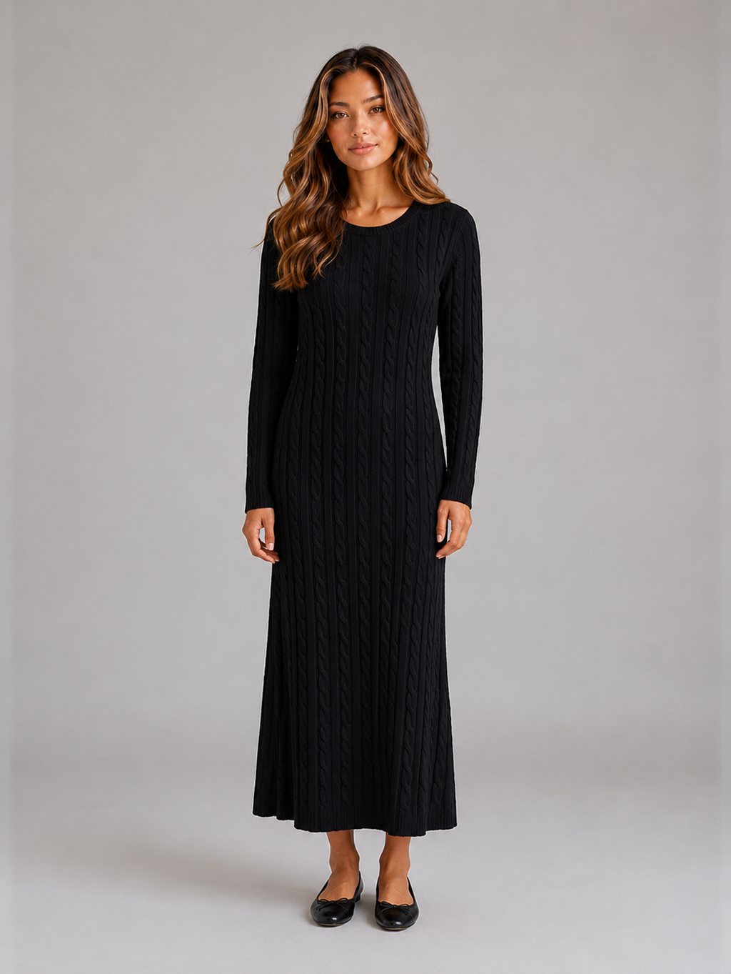 Women’s Cable Knit Dress with Long Sleeves