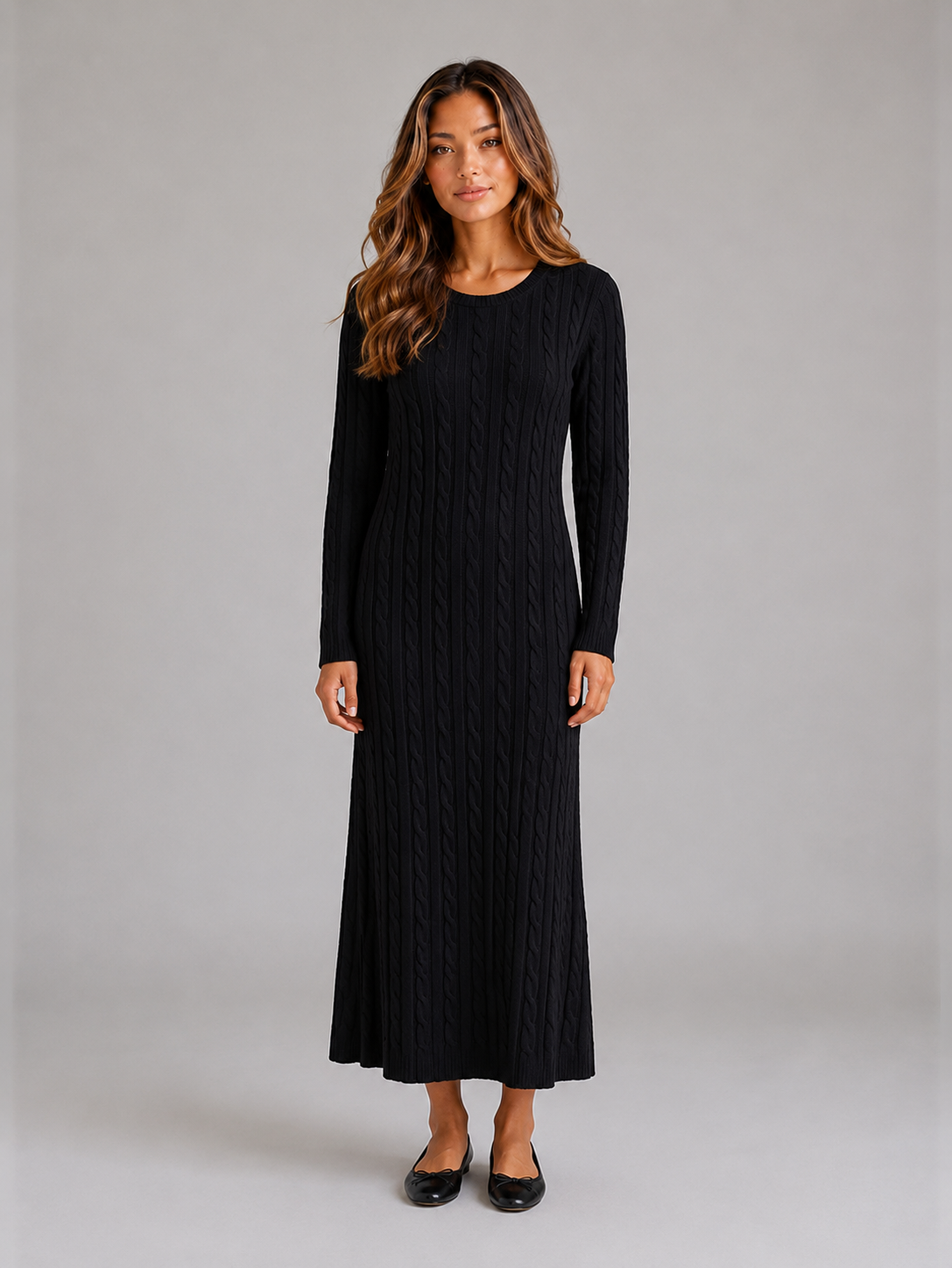Women’s Cable Knit Dress with Long Sleeves
