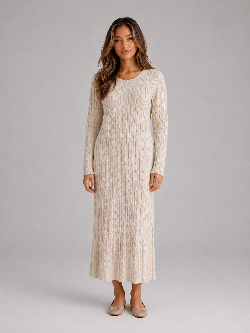Women’s Cable Knit Dress with Long Sleeves