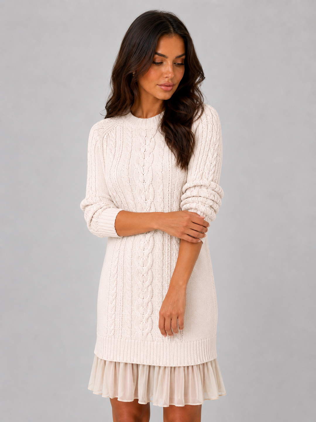 Women’s Cable Knit Dress with Pleated Hem