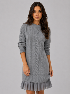 Women’s Cable Knit Dress with Pleated Hem