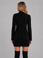 Women's Cable Knit Dress with Roll Neck