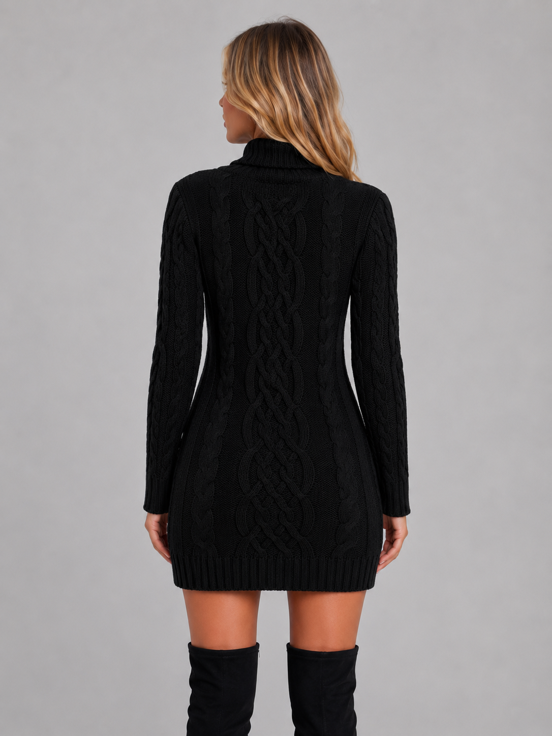 Women's Cable Knit Dress with Roll Neck