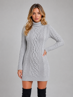Women's Cable Knit Dress with Roll Neck