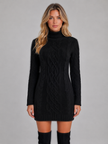 Women's Cable Knit Dress with Roll Neck
