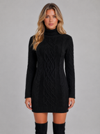 Women's Cable Knit Dress with Roll Neck