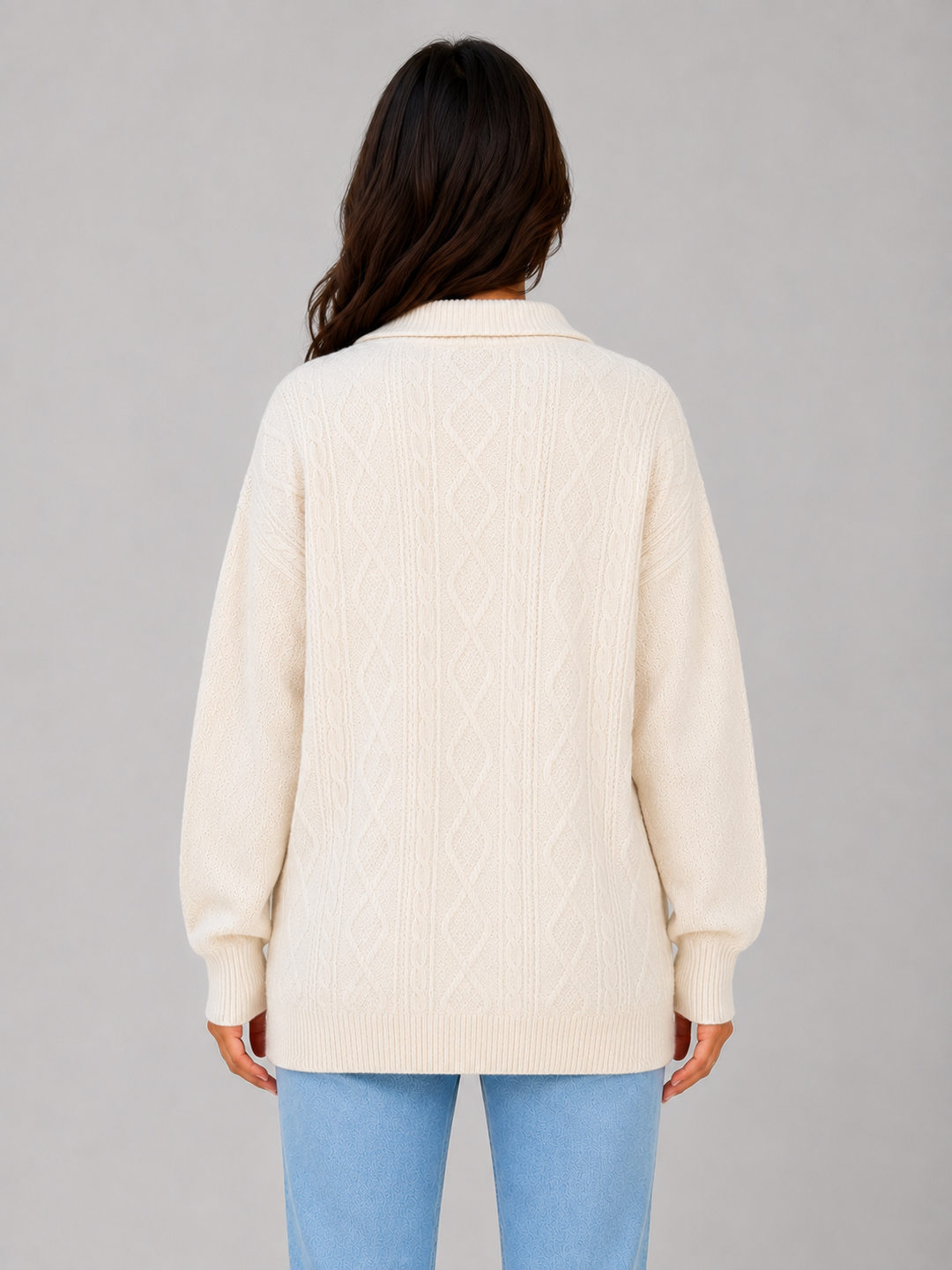 Women's Cable Knit Jumper with Half Zip