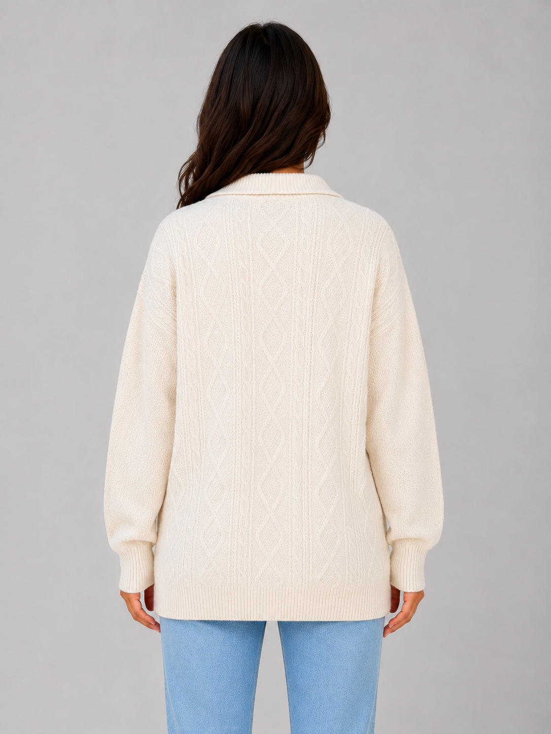 Women's Cable Knit Jumper with Half Zip