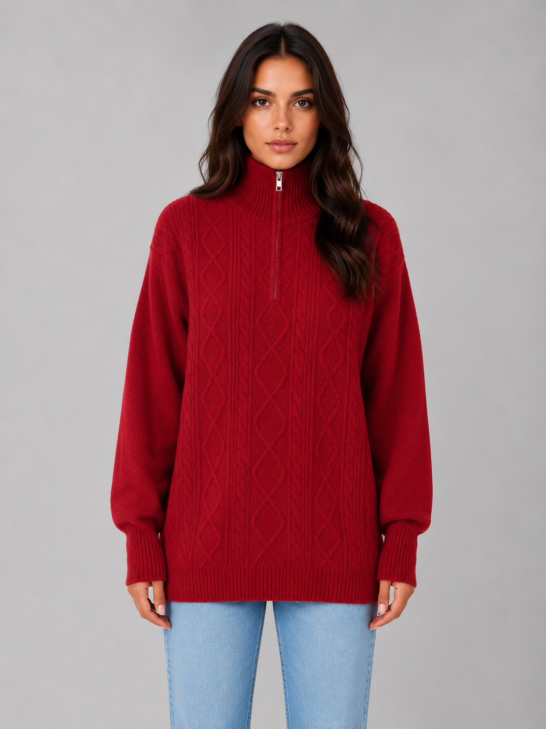 Women's Cable Knit Jumper with Half Zip