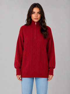 Women's Cable Knit Jumper with Half Zip