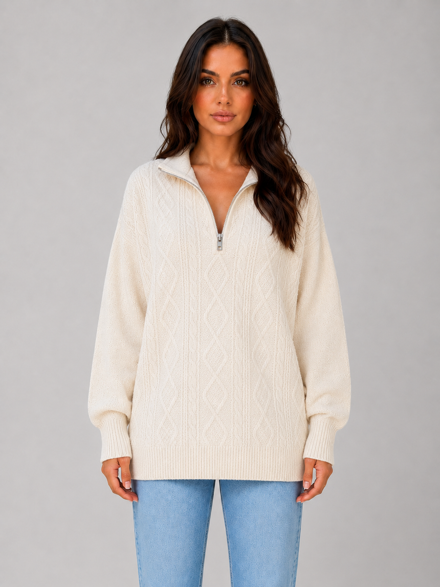 Women's Cable Knit Jumper with Half Zip