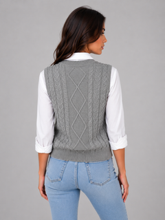 Women’s Cable Knit Sweater Vest with V-Neck