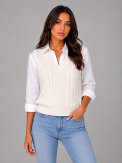 Women’s Cable Knit Sweater Vest with V-Neck