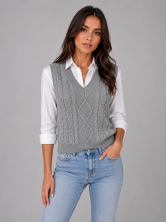 Women’s Cable Knit Sweater Vest with V-Neck